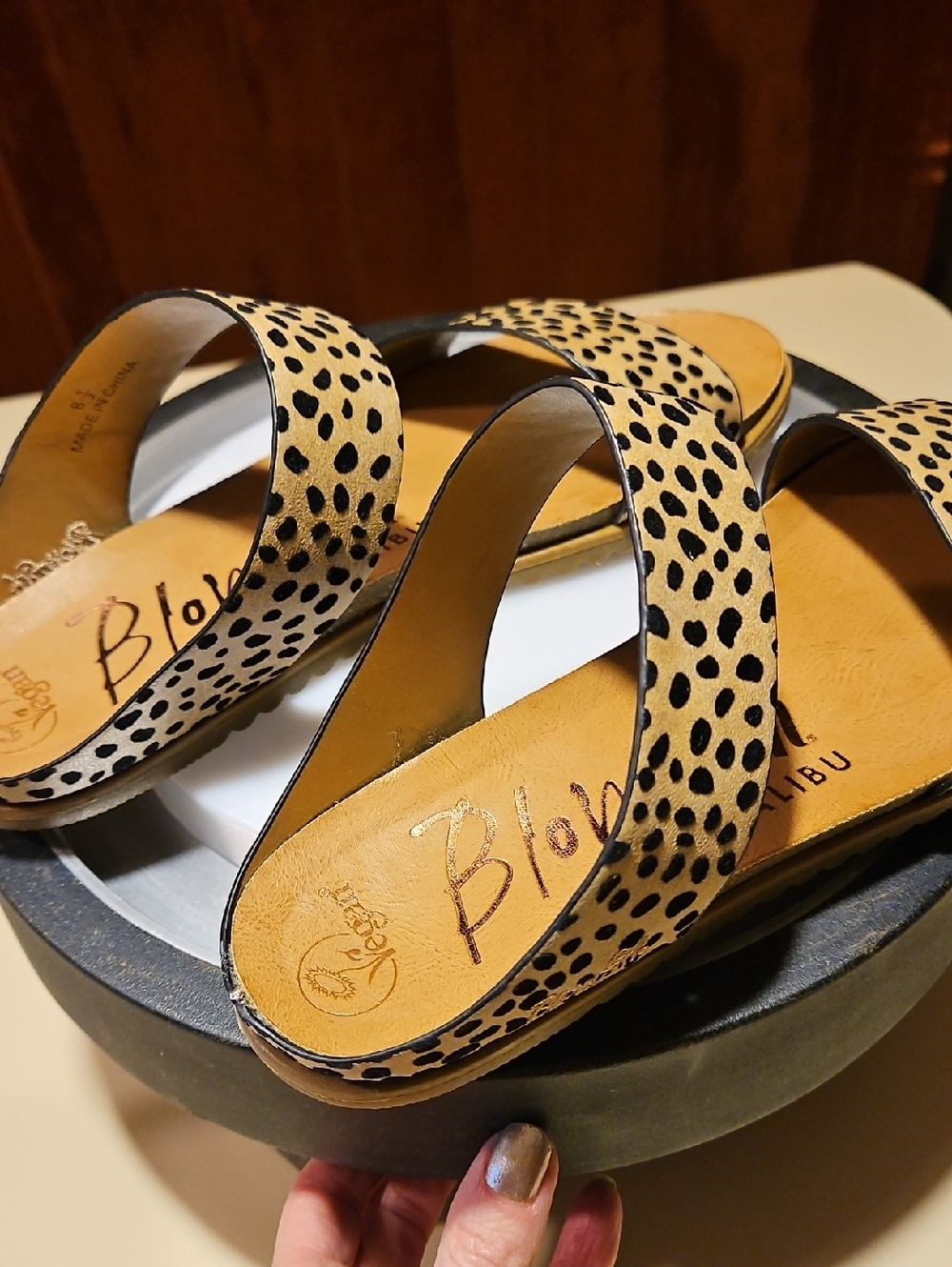 Blowfish Cream and Black Print Slide Sandals - Picture 5 of 14